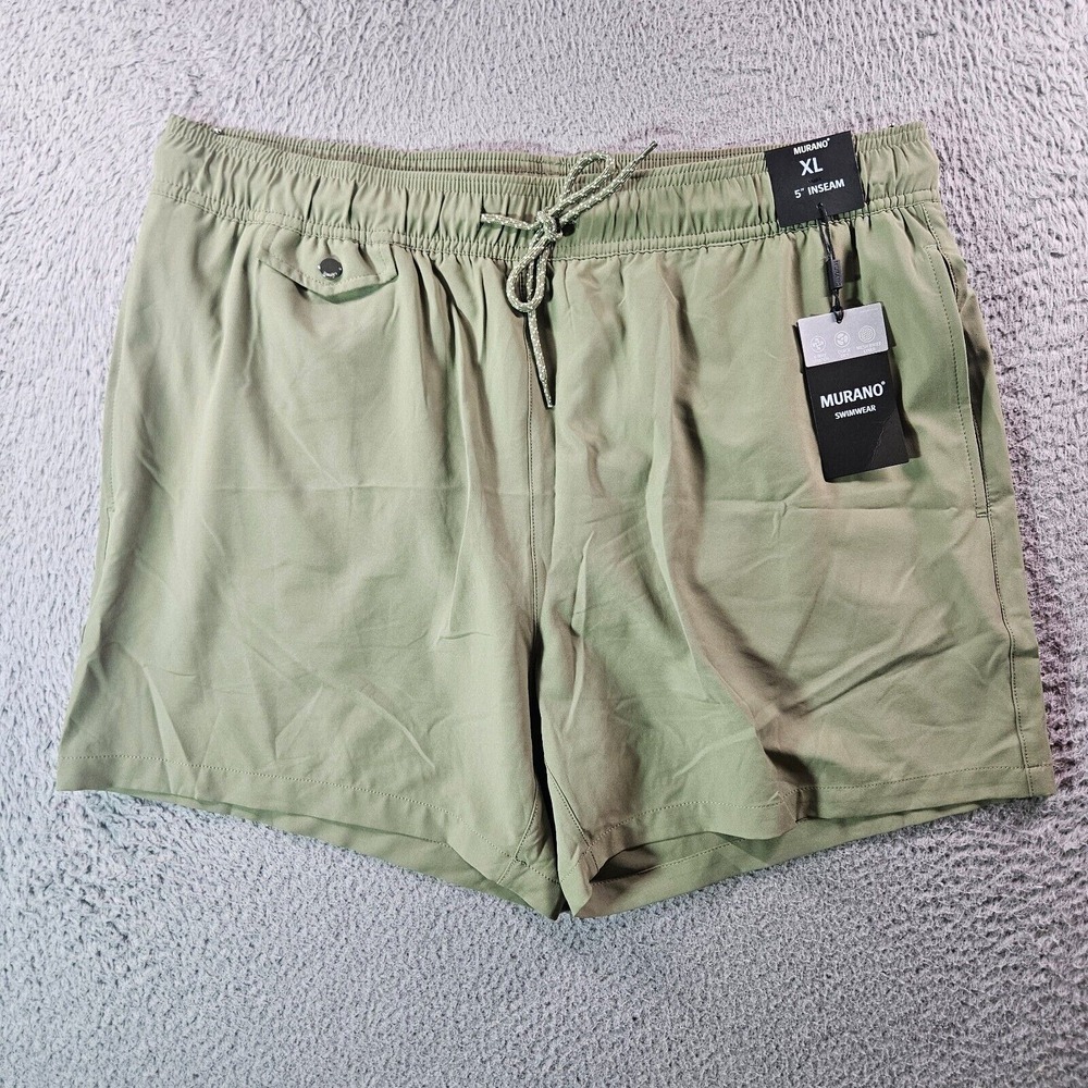 NWT Murano Swim Shorts Trunks Men XL 5" Inseam Lined Strech‎ Khaki Green